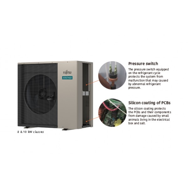 FUJITSU Comfort Series με Hydro Box WSEP100KR3/WPEG080KRF αντλία θερμότητας MONOBLOCK 8KW 60°C Μονοφασική